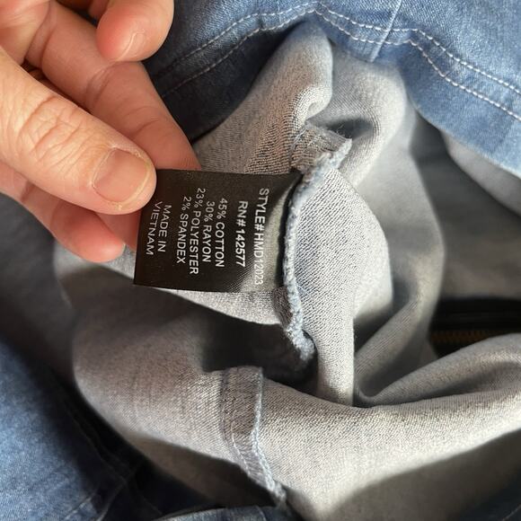 Haute Monde Denim Mini Dress M Zip Front Bodycon Adjustable Spaghetti Straps - Picture 5 of 9